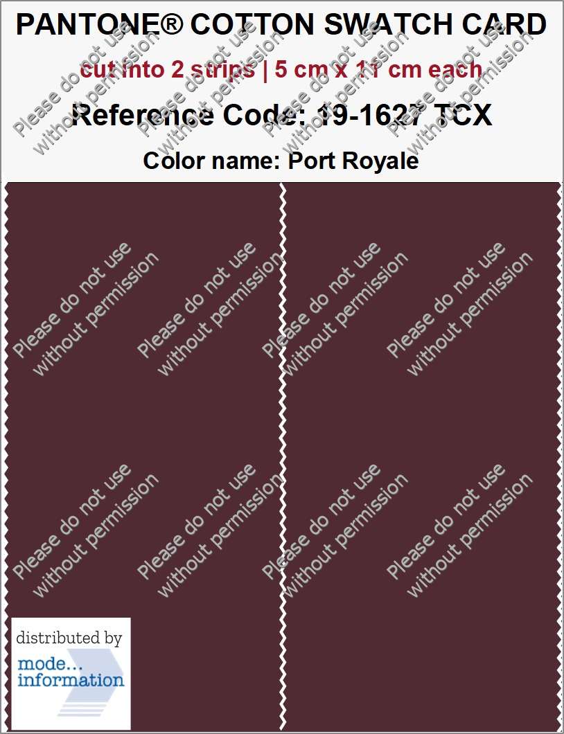 PANTONE COTTON SWATCH CARD 19-1627 TCX Port Royale (cut into 2 strips | 5 cm x 11 cm)