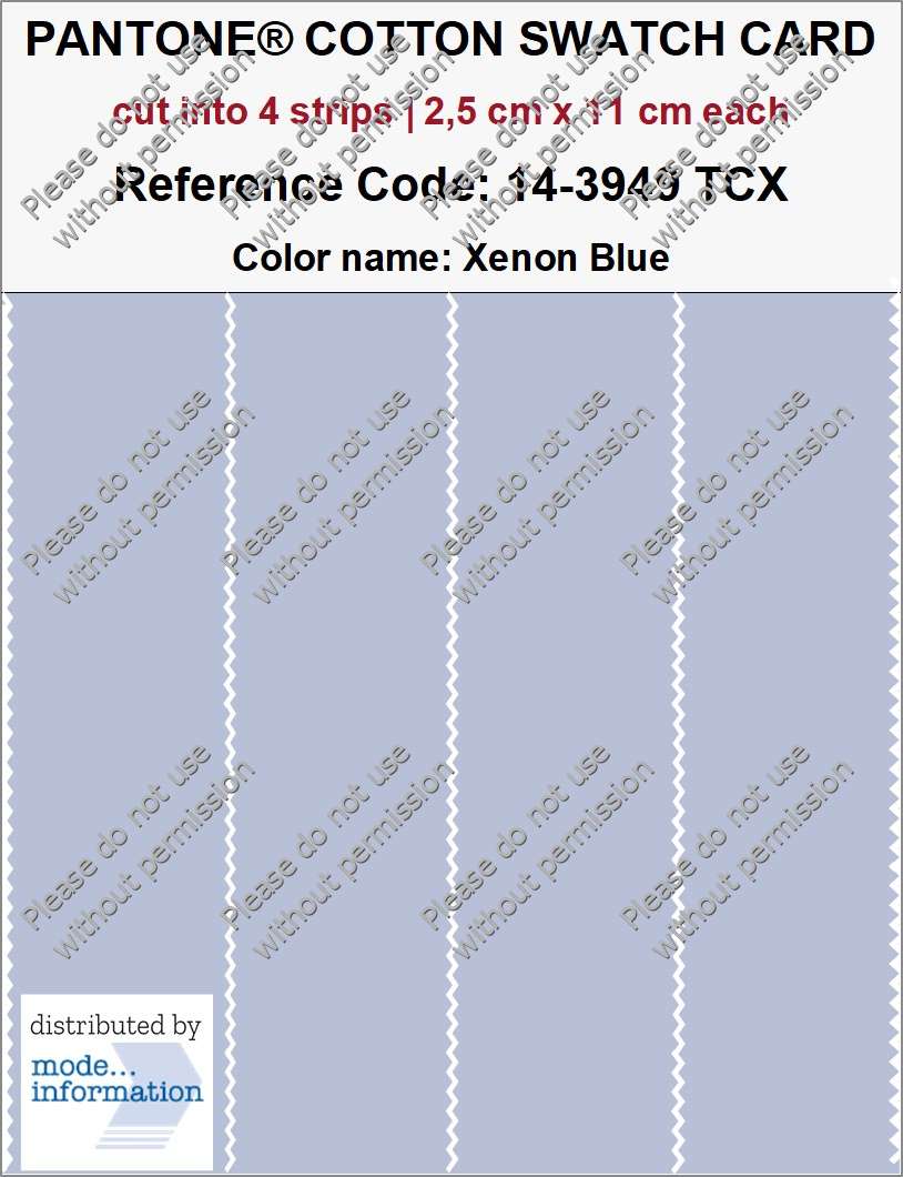 PANTONE COTTON SWATCH CARD 14-3949 TCX Xenon Blue (cut into 4 strips | 2,5 cm x 11 cm)