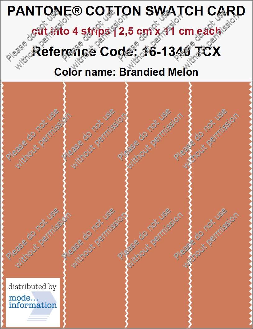 PANTONE COTTON SWATCH CARD 16-1340 TCX Brandied Melon (cut into 4 strips | 2,5 cm x 11 cm)