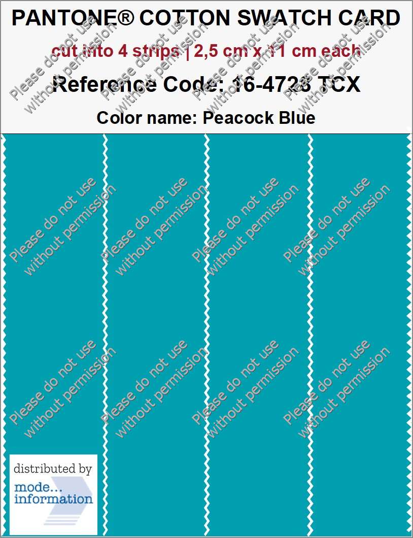 PANTONE COTTON SWATCH CARD 16-4728 TCX Peacock Blue (cut into 4 strips | 2,5 cm x 11 cm)