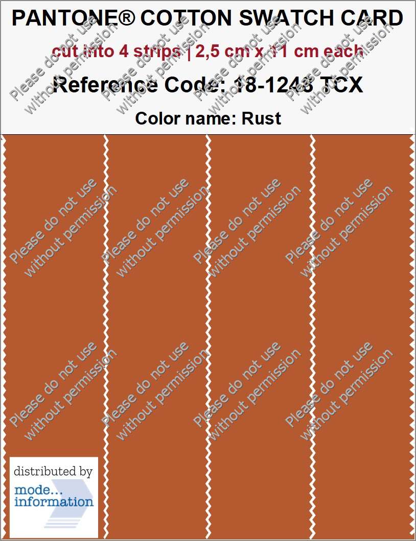 PANTONE COTTON SWATCH CARD 18-1248 TCX Rust (cut into 4 strips | 2,5 cm x 11 cm)