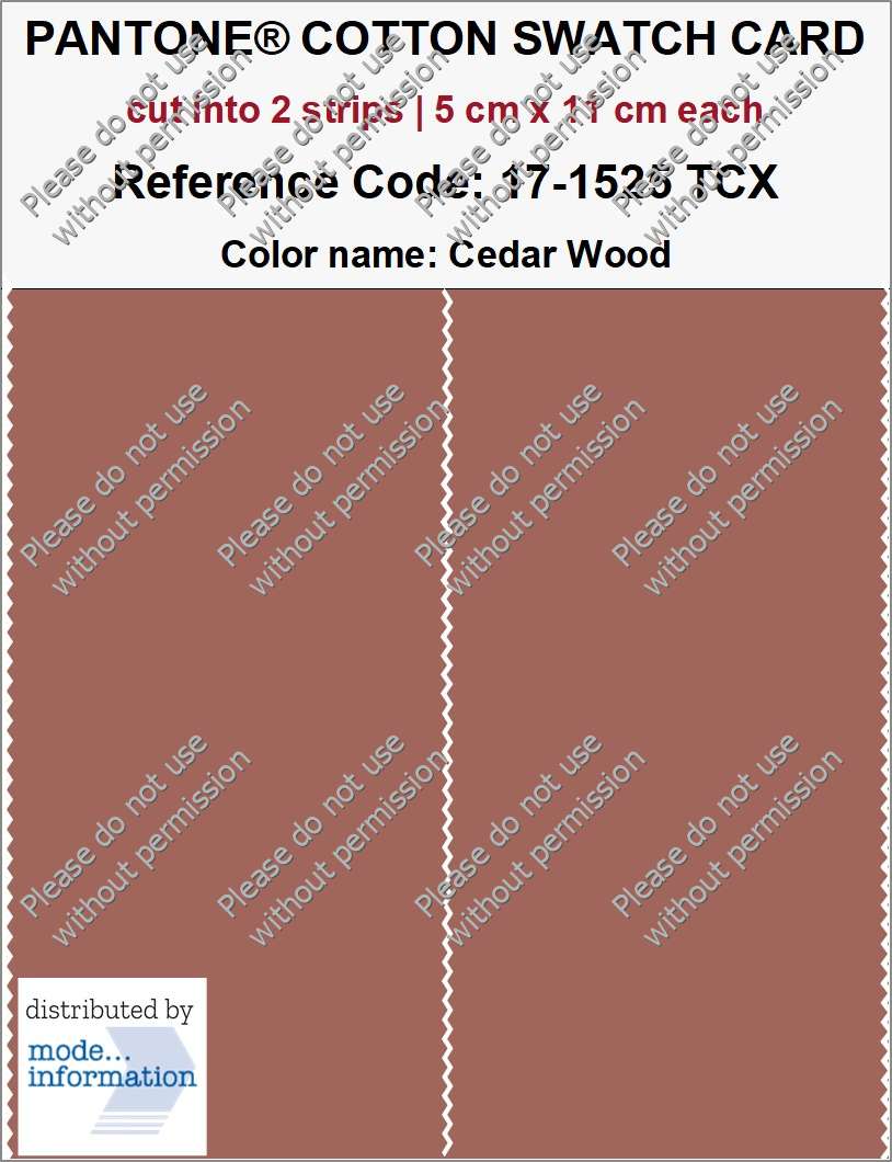 PANTONE COTTON SWATCH CARD 17-1525 TCX Cedar Wood (cut into 2 strips | 5 cm x 11 cm)
