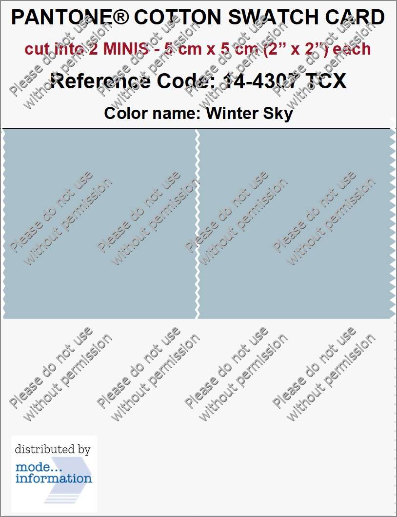 PANTONE COTTON SWATCH CARD 14-4307 TCX Winter Sky (cut into 2 MINIS | 5 cm x 5 cm)