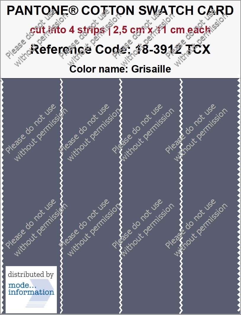 PANTONE COTTON SWATCH CARD 18-3912 TCX Grisaille (cut into 4