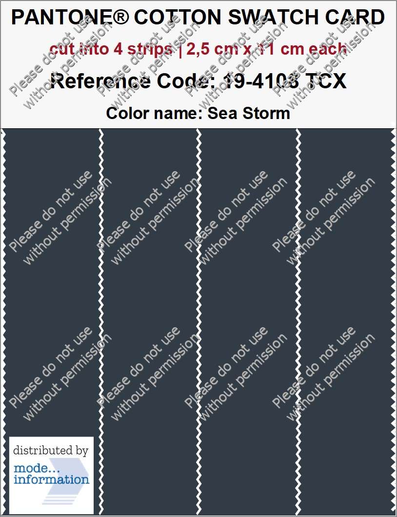 PANTONE COTTON SWATCH CARD 19-4108 TCX Sea Storm (cut into 4 strips | 2,5 cm x 11 cm)