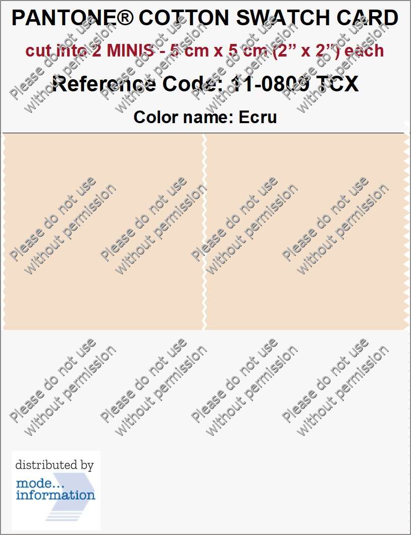 PANTONE COTTON SWATCH CARD 11-0809 TCX Ecru (cut into 2 MINIS | 5 cm x 5 cm)