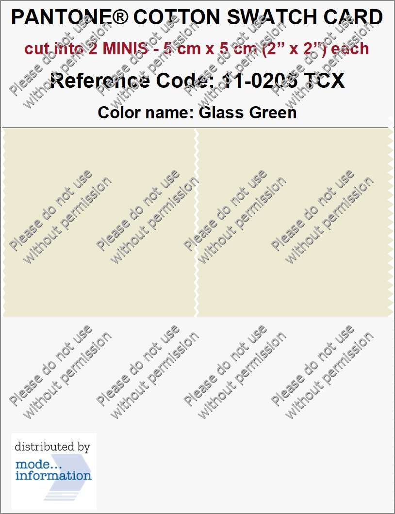 PANTONE COTTON SWATCH CARD 11-0205 TCX Glass Green (cut into 2 MINIS | 5 cm x 5 cm)