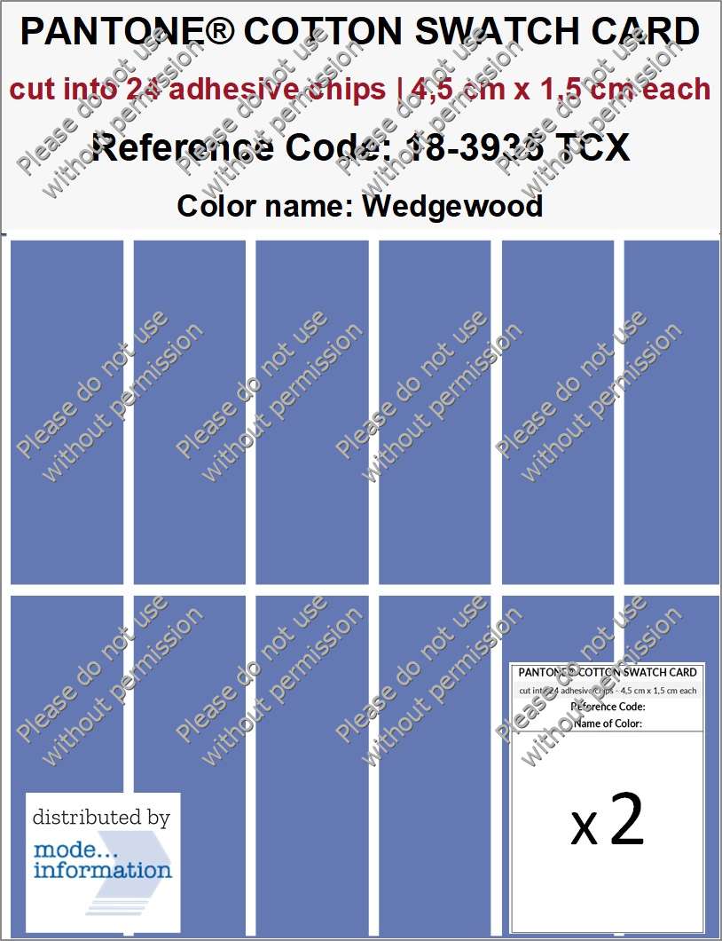 PANTONE COTTON SWATCH CARD 18-3935 TCX Wedgewood (cut into 24 adhesive chips | 4,5 cm x 1,5 cm)
