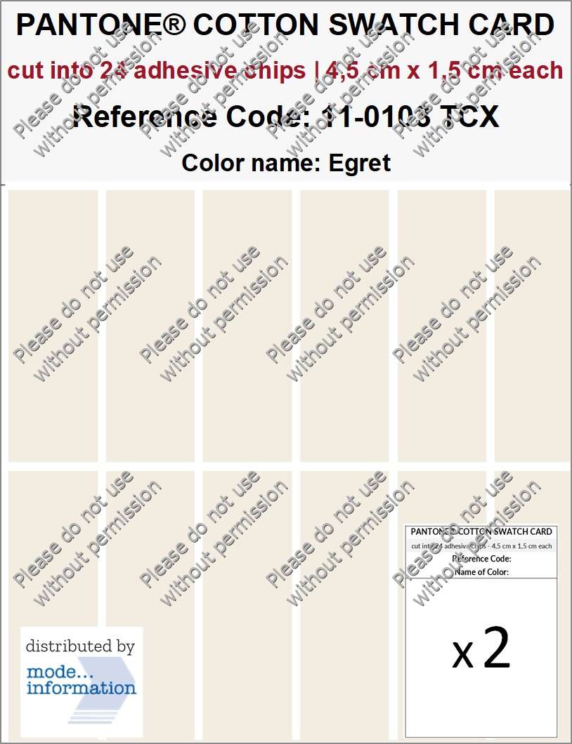 PANTONE COTTON SWATCH CARD 11-0103 TCX Egret (cut into 24 adhesive chips | 4,5 cm x 1,5 cm)