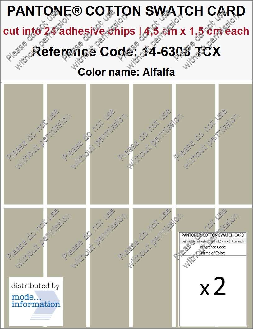 PANTONE COTTON SWATCH CARD 14-6308 TCX Alfalfa (cut into 24 adhesive chips | 4,5 cm x 1,5 cm)