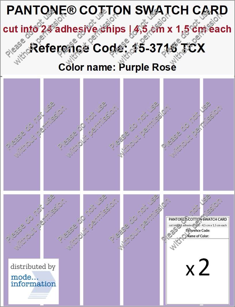 PANTONE COTTON SWATCH CARD 15-3716 TCX Purple Rose (cut into 24 adhesive chips | 4,5 cm x 1,5 cm)