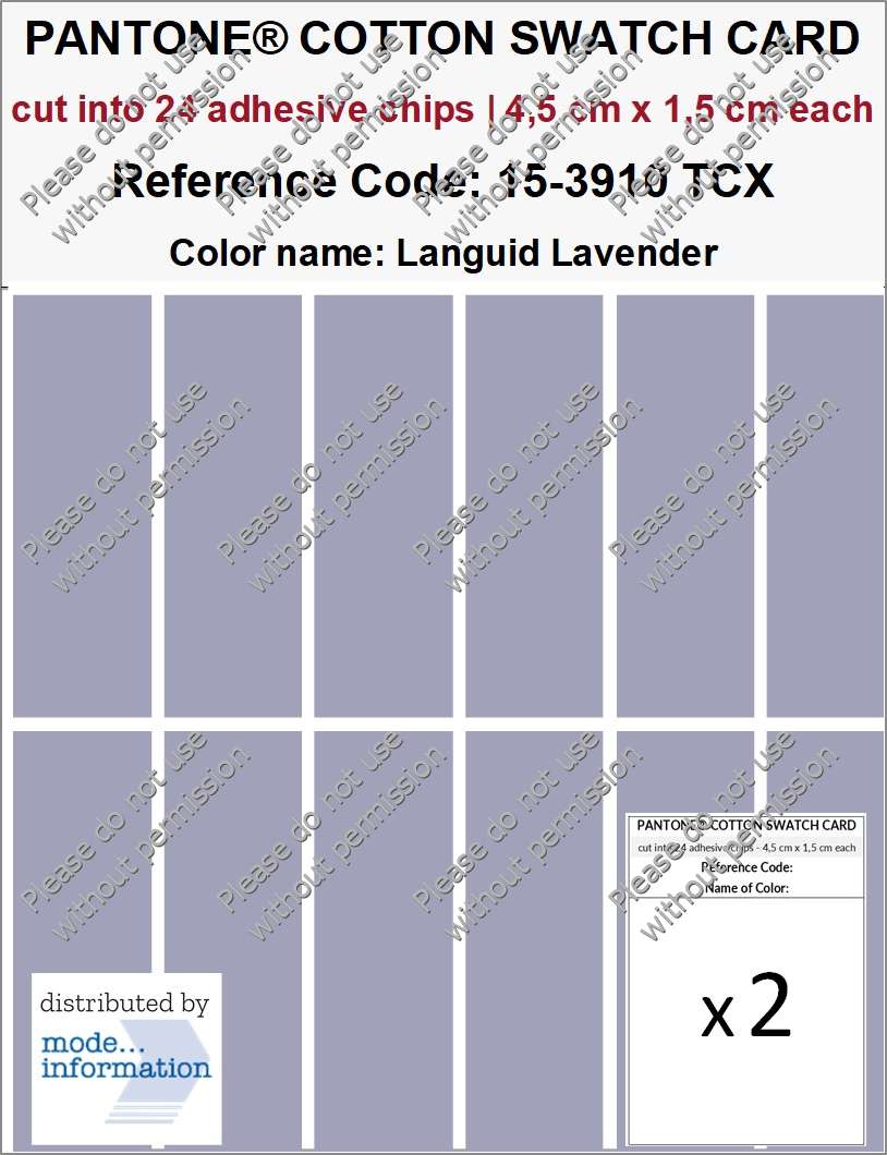PANTONE COTTON SWATCH CARD 15-3910 TCX Languid Lavender (cut into 24 adhesive chips | 4,5 cm x 1,5 cm)