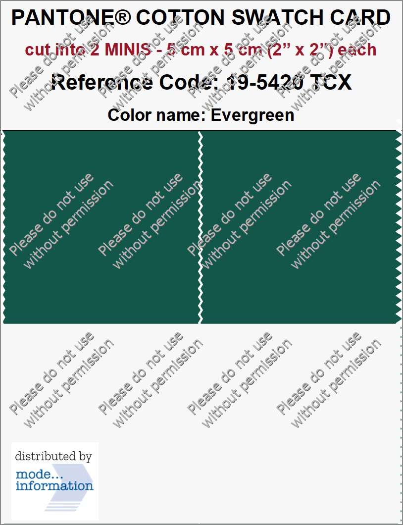 PANTONE COTTON SWATCH CARD 19-5420 TCX Evergreen (cut into 2 MINIS | 5 cm x 5 cm)