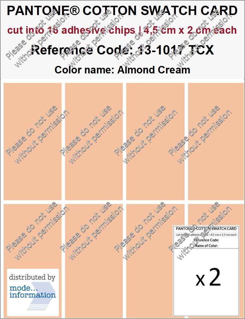 PANTONE COTTON SWATCH CARD 13-1017 TCX Almond Cream (cut into 16 