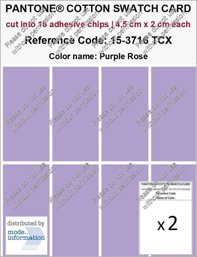 PANTONE COTTON SWATCH CARD 15-3716 TCX Purple Rose (cut into