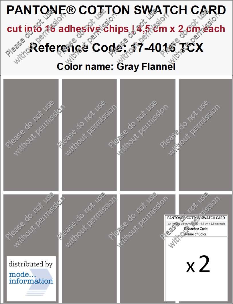 *୨୧⑅ Pantone SMART Color Swatch Card 17-4016 TCX Gray Flannel
