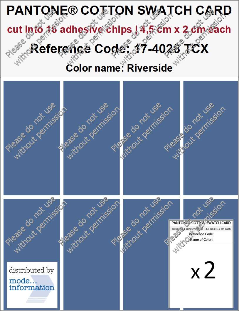 PANTONE COTTON SWATCH CARD 17-4028 TCX Riverside (cut into 16 adhesive chips | 4,5 cm x 2 cm)