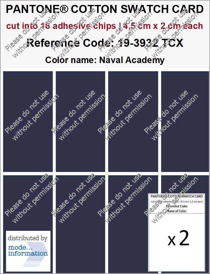 PANTONE COTTON SWATCH CARD 19-3932 TCX Naval Academy (cut
