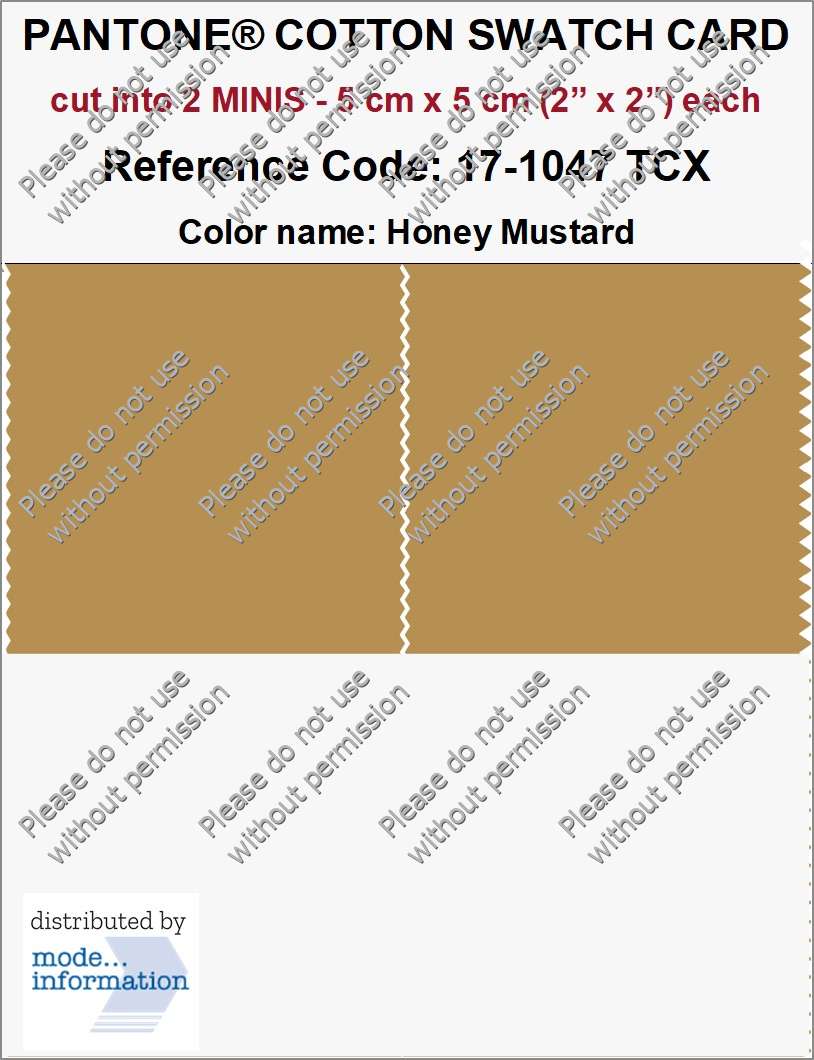 PANTONE COTTON SWATCH CARD 17-1047 TCX Honey Mustard (cut into 2 MIN…