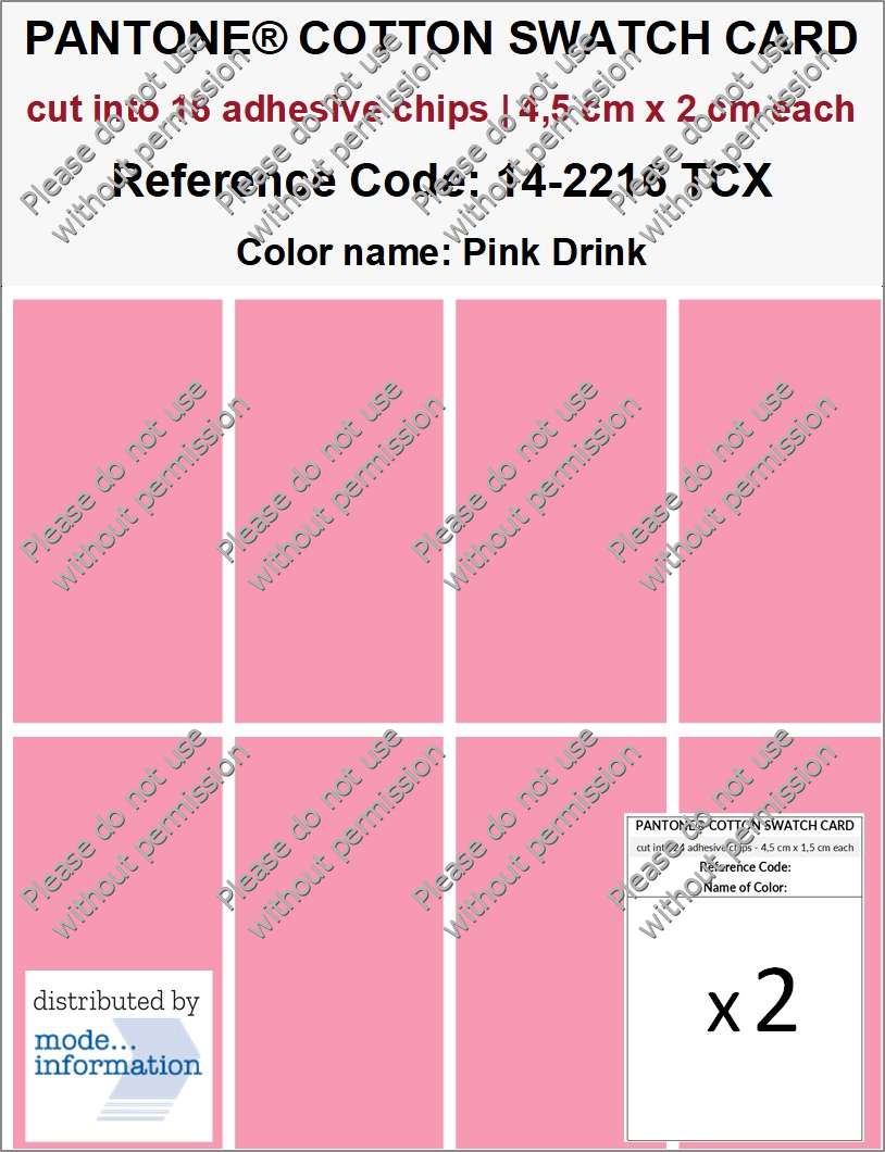 PANTONE® COTTON SWATCH CARD 14-2216 TCX Pink Drink (16_CHIPS)