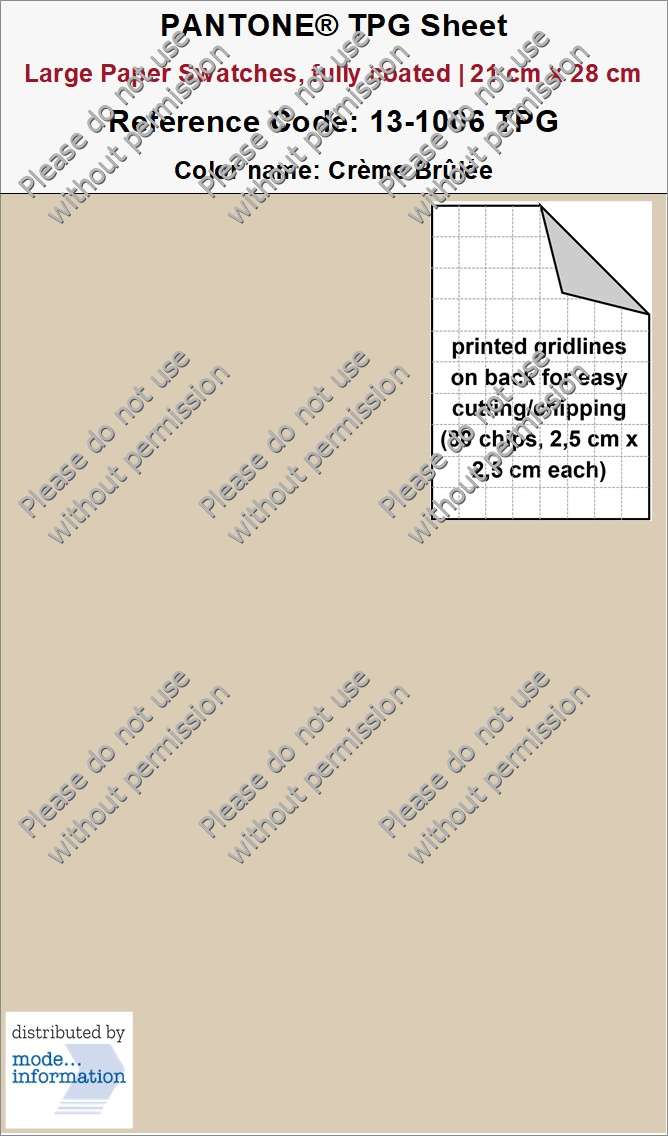PANTONE TPG Sheet 13-1006 TPG Crème Brûlée (Large Paper Swatch Card, fully coated | 21 cm x 28 cm)